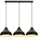 Wrenna 3-Light Black And Wood Dome Pendant Light