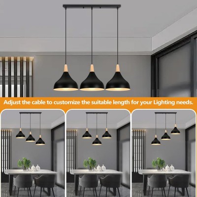 Wrenna 3-Light Black And Wood Dome Pendant Light Wrenna 3-Light Black And Wood Dome Pendant Light