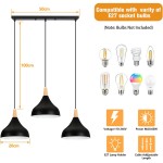 Wrenna 3-Light Black And Wood Dome Pendant Light