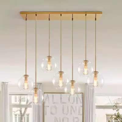 Kymar Mid Century 7-Lights Linear Cluster Globe Pendant Light Kymar Mid Century 7-Lights Linear Cluster Globe Pendant Light