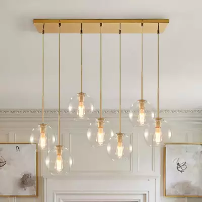 Kymar Mid Century 7-Lights Linear Cluster Globe Pendant Light Kymar Mid Century 7-Lights Linear Cluster Globe Pendant Light