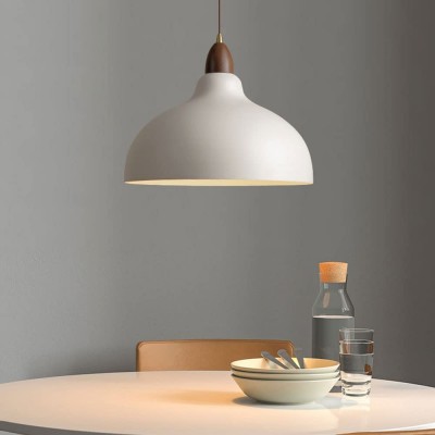 Zarek Minimalist Walnut Wrought Iron Bowl Shaped Pendant Light Zarek Minimalist Walnut Wrought Iron Bowl Shaped Pendant Light