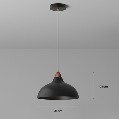 Zarek Minimalist Walnut Wrought Iron Bowl Shaped Pendant Light Zarek Minimalist Walnut Wrought Iron Bowl Shaped Pendant Light
