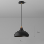 Zarek ‎Minimalist Walnut Wrought Iron Bowl Shaped Pendant Light