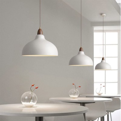 Zarek Minimalist Walnut Wrought Iron Bowl Shaped Pendant Light Zarek Minimalist Walnut Wrought Iron Bowl Shaped Pendant Light