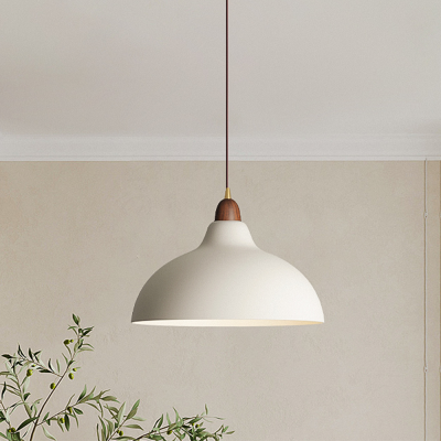 Zarek Minimalist Walnut Wrought Iron Bowl Shaped Pendant Light Zarek Minimalist Walnut Wrought Iron Bowl Shaped Pendant Light