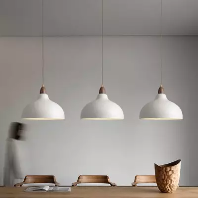 Zarek Minimalist Walnut Wrought Iron Bowl Shaped Pendant Light Zarek Minimalist Walnut Wrought Iron Bowl Shaped Pendant Light