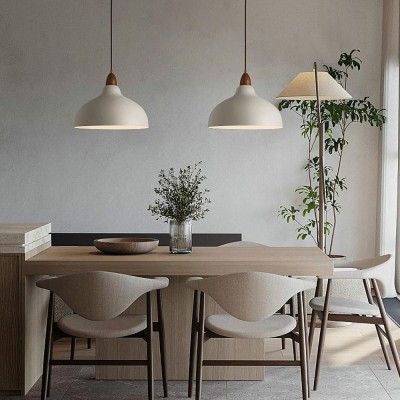 Zarek Minimalist Walnut Wrought Iron Bowl Shaped Pendant Light Zarek Minimalist Walnut Wrought Iron Bowl Shaped Pendant Light