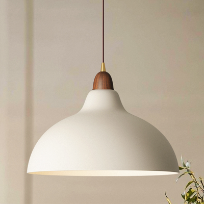 Zarek Minimalist Walnut Wrought Iron Bowl Shaped Pendant Light Zarek Minimalist Walnut Wrought Iron Bowl Shaped Pendant Light