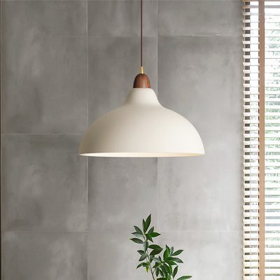 Zarek Minimalist Walnut Wrought Iron Bowl Shaped Pendant Light Zarek Minimalist Walnut Wrought Iron Bowl Shaped Pendant Light