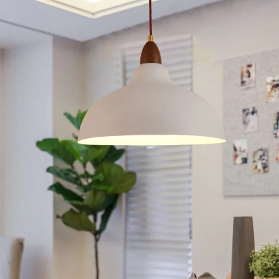 Zarek Minimalist Walnut Wrought Iron Bowl Shaped Pendant Light Zarek Minimalist Walnut Wrought Iron Bowl Shaped Pendant Light