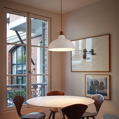 Zarek Minimalist Walnut Wrought Iron Bowl Shaped Pendant Light Zarek Minimalist Walnut Wrought Iron Bowl Shaped Pendant Light