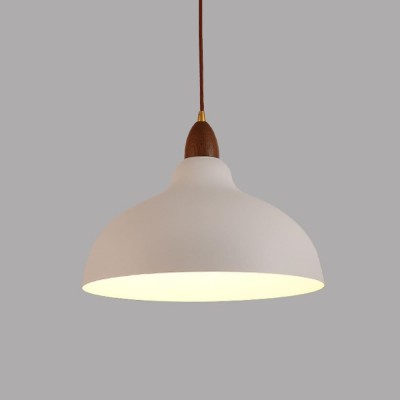 Zarek Minimalist Walnut Wrought Iron Bowl Shaped Pendant Light Zarek Minimalist Walnut Wrought Iron Bowl Shaped Pendant Light