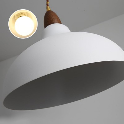 Zarek Minimalist Walnut Wrought Iron Bowl Shaped Pendant Light Zarek Minimalist Walnut Wrought Iron Bowl Shaped Pendant Light