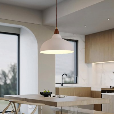 Zarek Minimalist Walnut Wrought Iron Bowl Shaped Pendant Light Zarek Minimalist Walnut Wrought Iron Bowl Shaped Pendant Light