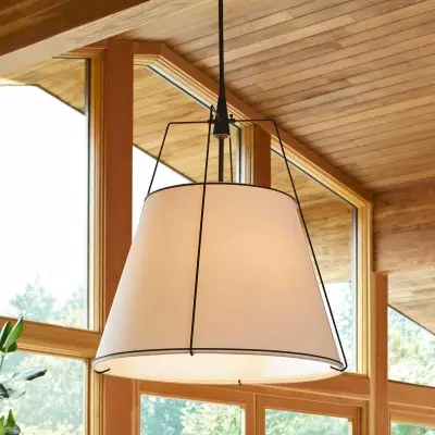 Grynth Boho Style White Fabric Conical Pendant Light Grynth Boho Style White Fabric Conical Pendant Light