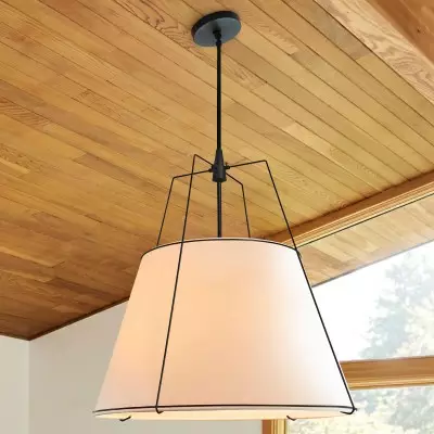 Grynth Boho Style White Fabric Conical Pendant Light Grynth Boho Style White Fabric Conical Pendant Light