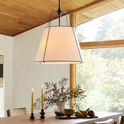 Grynth Boho Style White Fabric Conical Pendant Light Grynth Boho Style White Fabric Conical Pendant Light