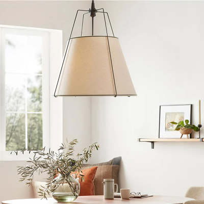 Grynth Boho Style White Fabric Conical Pendant Light Grynth Boho Style White Fabric Conical Pendant Light