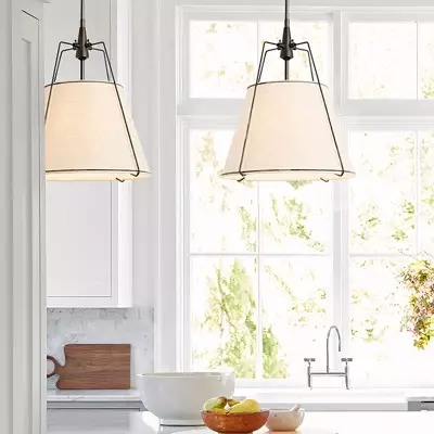 Grynth Boho Style White Fabric Conical Pendant Light Grynth Boho Style White Fabric Conical Pendant Light