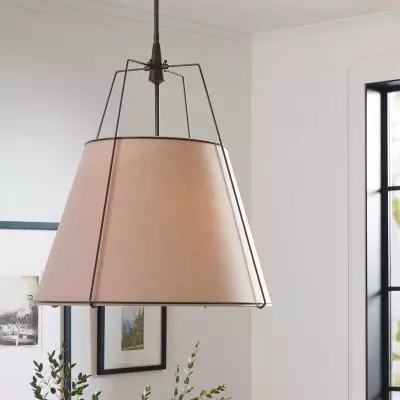 Grynth Boho Style White Fabric Conical Pendant Light Grynth Boho Style White Fabric Conical Pendant Light