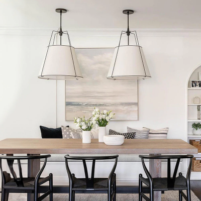 Grynth Boho Style White Fabric Conical Pendant Light Grynth Boho Style White Fabric Conical Pendant Light