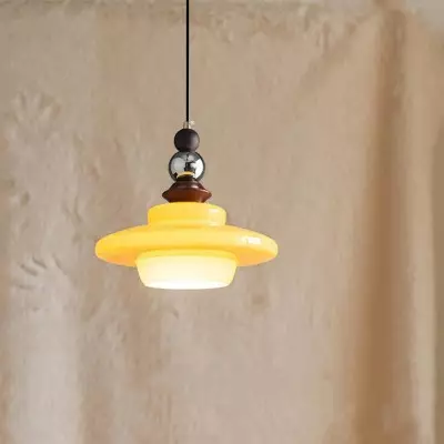 Thorne Medieval Style Vintage Beige Glass Pendant Light Thorne Medieval Style Vintage Beige Glass Pendant Light
