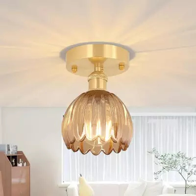 Ozir Stained Glass Flush Mount Tulip Light Ozir Stained Glass Flush Mount Tulip Light