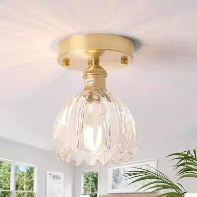 Ozir Stained Glass Flush Mount Tulip Light Ozir Stained Glass Flush Mount Tulip Light