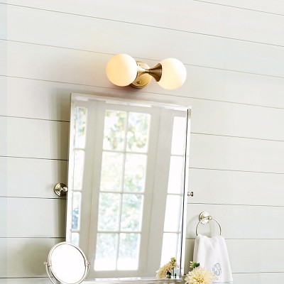 Dymon Small Brass White Frosted Glass Double Heads Orb Sconce Dymon Small Brass White Frosted Glass Double Heads Orb Sconce