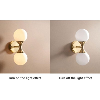 Dymon Small Brass White Frosted Glass Double Heads Orb Sconce Dymon Small Brass White Frosted Glass Double Heads Orb Sconce