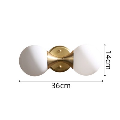 Dymon Small Brass White Frosted Glass Double Heads Orb Sconce Dymon Small Brass White Frosted Glass Double Heads Orb Sconce