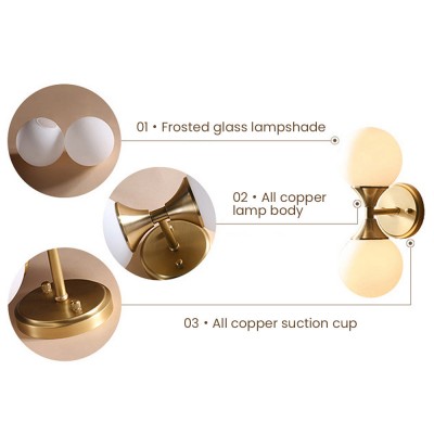 Dymon Small Brass White Frosted Glass Double Heads Orb Sconce Dymon Small Brass White Frosted Glass Double Heads Orb Sconce