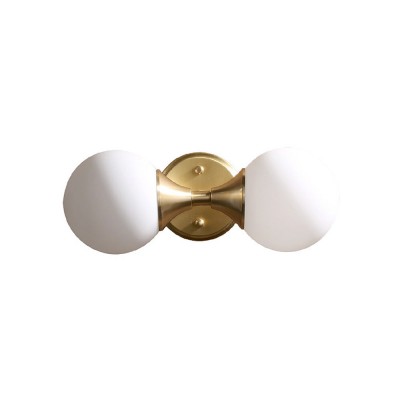 Dymon Small Brass White Frosted Glass Double Heads Orb Sconce Dymon Small Brass White Frosted Glass Double Heads Orb Sconce