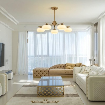 Kairox Mid Century Bauhaus Large Glass Globe Sputnik Chandelier