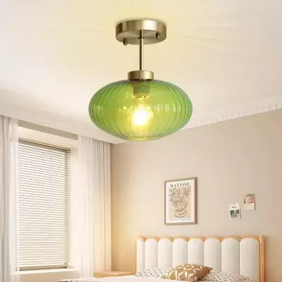 Jorik Natural Green Ribbed Glass Oval Ceiling Light Jorik Natural Green Ribbed Glass Oval Ceiling Light