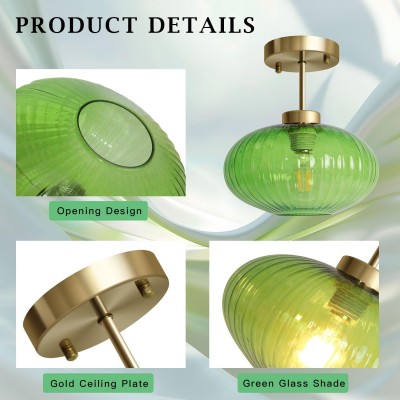 Jorik Natural Green Ribbed Glass Oval Ceiling Light Jorik Natural Green Ribbed Glass Oval Ceiling Light
