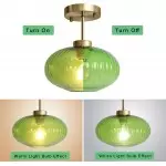 Jorik Natural Green Ribbed Glass Oval Ceiling Light