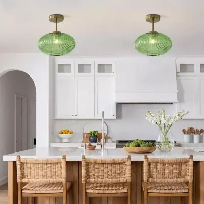 Jorik Natural Green Ribbed Glass Oval Ceiling Light Jorik Natural Green Ribbed Glass Oval Ceiling Light