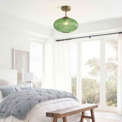 Jorik Natural Green Ribbed Glass Oval Ceiling Light Jorik Natural Green Ribbed Glass Oval Ceiling Light