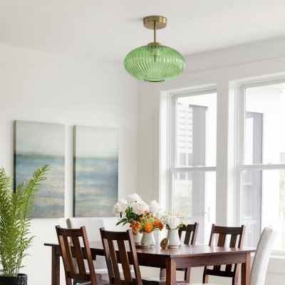 Jorik Natural Green Ribbed Glass Oval Ceiling Light Jorik Natural Green Ribbed Glass Oval Ceiling Light