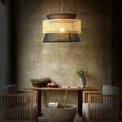 Lyzar Rustic Tiered Rattan Fabric Pendant Light