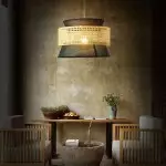 Lyzar Rustic Tiered Rattan Fabric Pendant Light