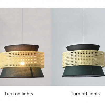 Lyzar Rustic Tiered Rattan Fabric Pendant Light