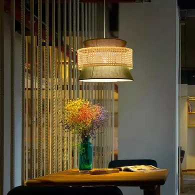 Lyzar Rustic Tiered Rattan Fabric Pendant Light Lyzar Rustic Tiered Rattan Fabric Pendant Light