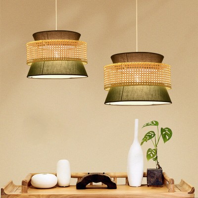 Lyzar Rustic Tiered Rattan Fabric Pendant Light