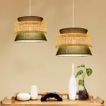 Lyzar Rustic Tiered Rattan Fabric Pendant Light