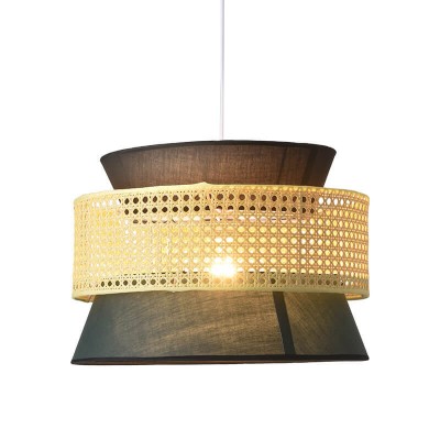 Lyzar Rustic Tiered Rattan Fabric Pendant Light