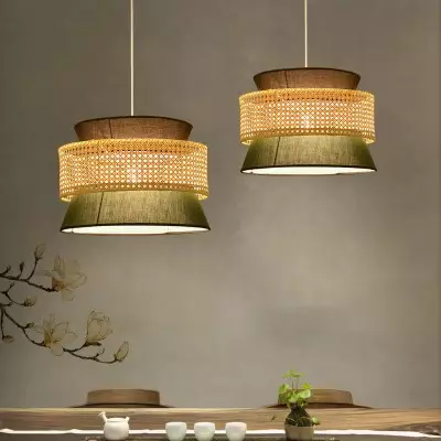 Lyzar Rustic Tiered Rattan Fabric Pendant Light Lyzar Rustic Tiered Rattan Fabric Pendant Light