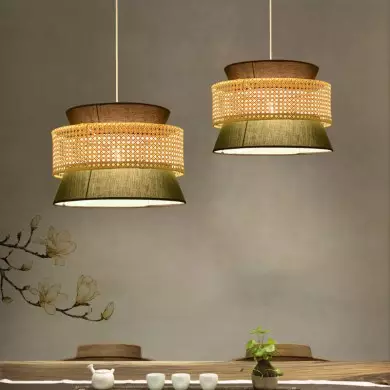 Lyzar Rustic Tiered Rattan Fabric Pendant Light Lyzar Rustic Tiered Rattan Fabric Pendant Light